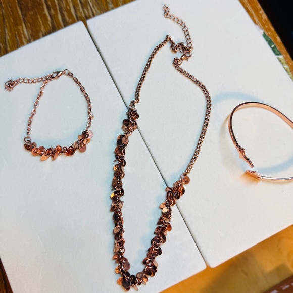 Three Piece Rose Gold Tone Necklace and Bracelets Set Bundle - Picture 1 of 8
